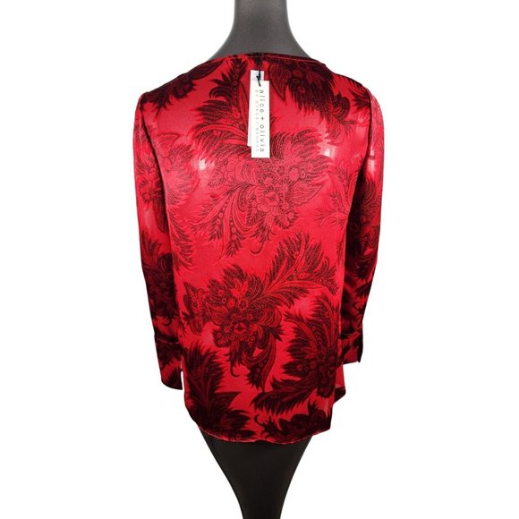 Alice + Olivia NWT Red Top Draped Neckline Sheer Ruby Blouse Extra Small XS - Picture 5 of 8